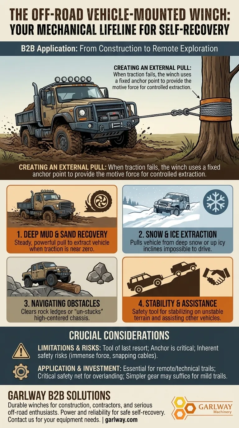 What are the primary uses of a vehicle-mounted winch for off-road enthusiasts? Your Ultimate Self-Recovery Tool Visual Guide