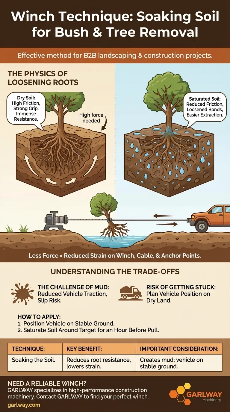 ما هي التقنية التي يمكن أن تساعد عند إزالة الشجيرات أو الأشجار الصغيرة باستخدام الرافعة؟ قوة الماء لإزالة أسهل دليل مرئي