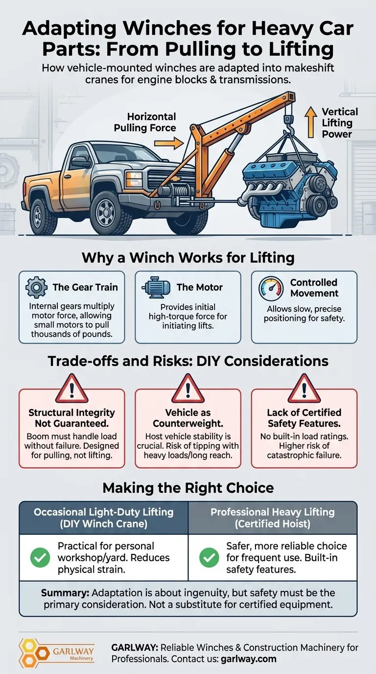 Come hanno adattato alcuni proprietari di verricelli la loro attrezzatura per spostare parti pesanti di automobili? Soluzioni di sollevamento fai-da-te Guida Visiva