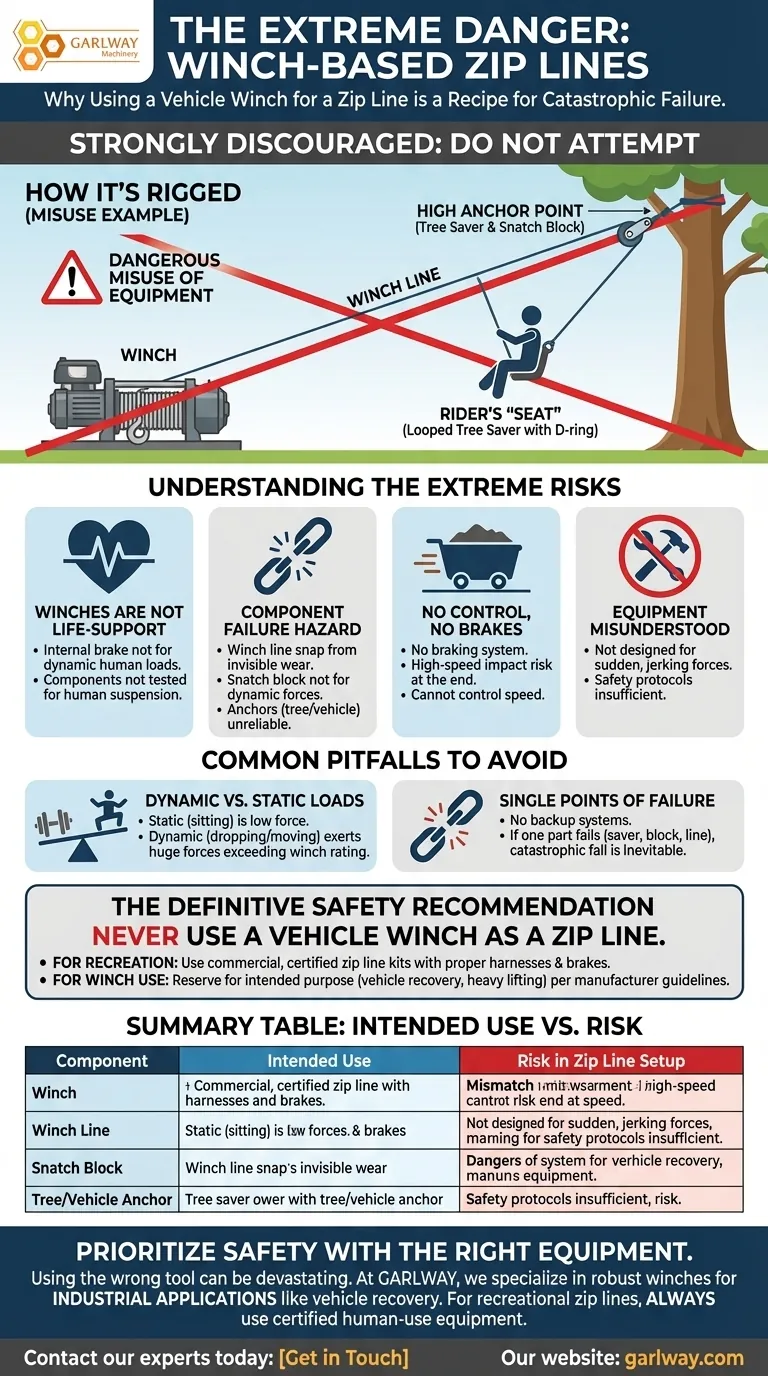 Wie wird eine Seilrutsche mit einer Winde aufgebaut? Die extremen Gefahren verstehen Visuelle Anleitung