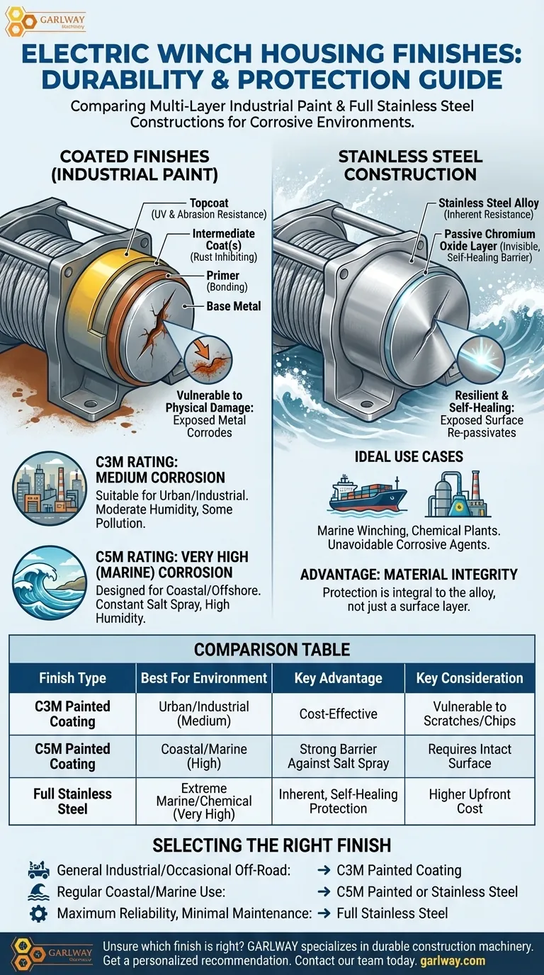 Quais são os possíveis acabamentos para carcaças de guinchos elétricos? Escolha a Proteção Certa para o Seu Ambiente Guia Visual