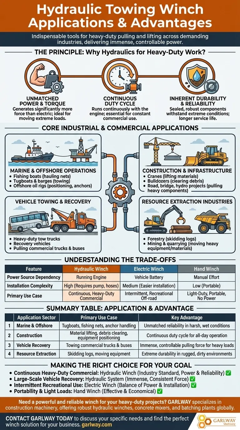 Dans quels types d'applications les treuils de remorquage hydrauliques peuvent-ils être utilisés ? Essentiel pour la marine, la construction et le dépannage Guide Visuel