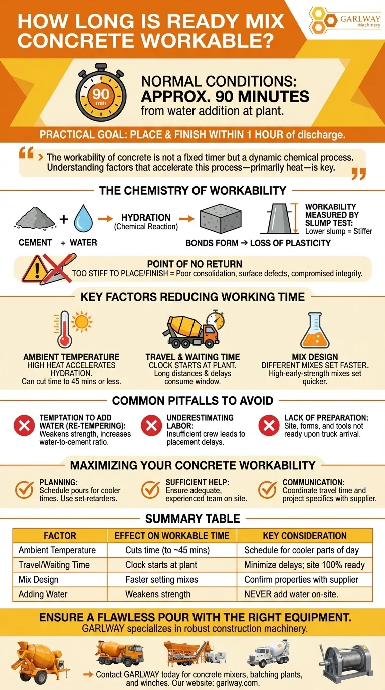 레디믹스 콘크리트 작업 가능 시간은 얼마나 되나요? 완벽한 타설을 위한 90분 창 마스터하기 시각적 가이드