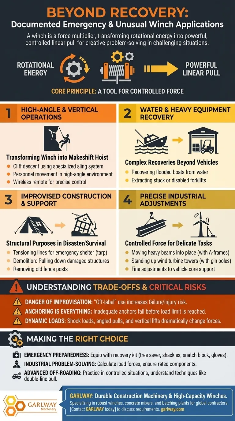 ウインチに文書化された緊急または異常な用途はありますか？車両回収以外で ビジュアルガイド
