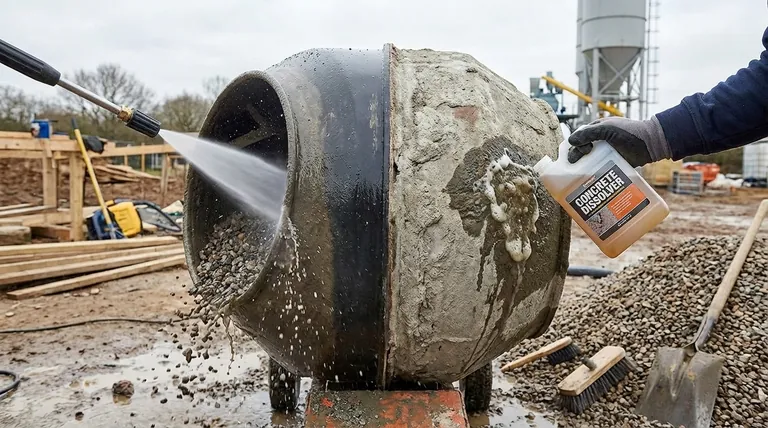 Quel est le meilleur nettoyant pour une bétonnière ? Master Wet contre le retrait de béton durci