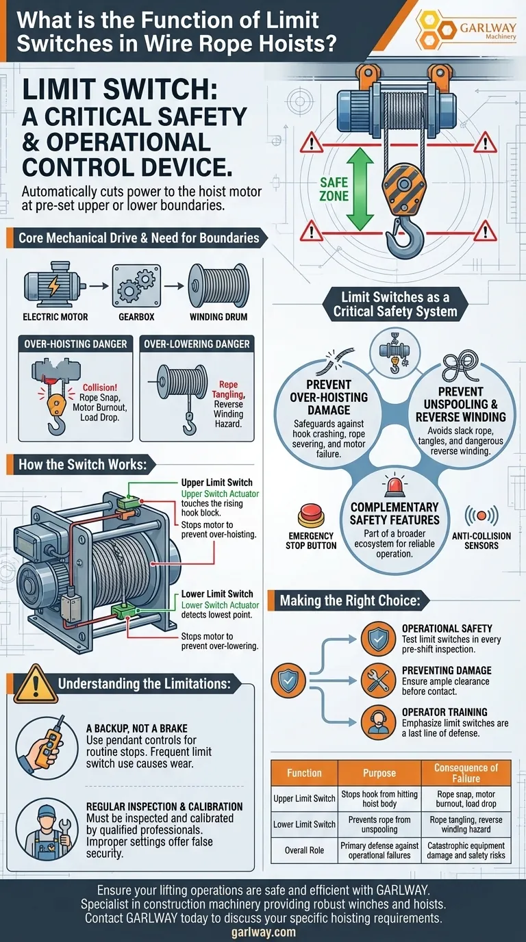 ما هي وظيفة مفاتيح الحد في الرافعات ذات الحبال السلكية؟ السلامة الأساسية ومنع الضرر دليل مرئي