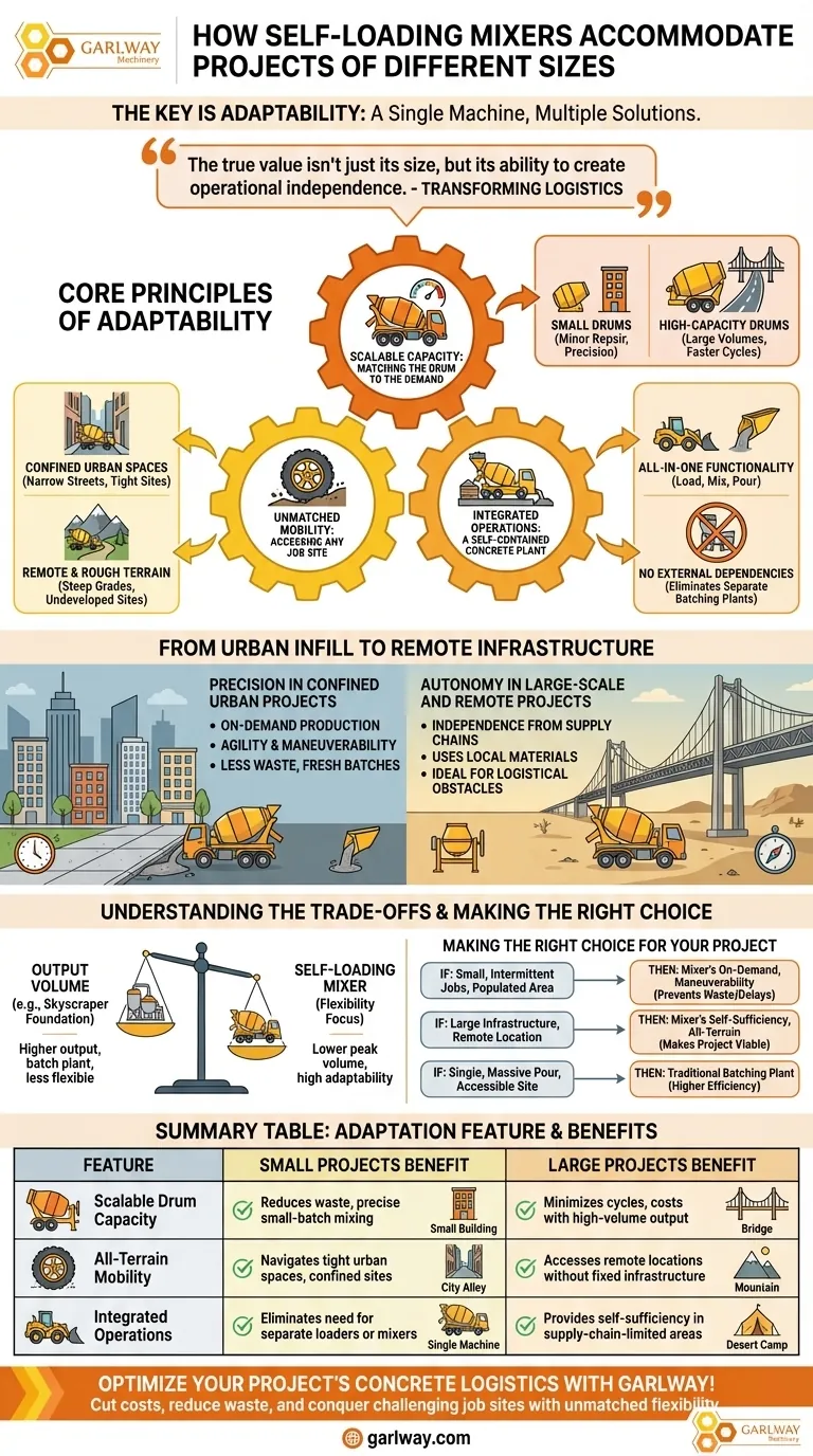 자가 로딩 믹서는 다양한 규모의 프로젝트에 어떻게 적용되나요? 언제 어디서든 콘크리트를 생산하세요. 시각적 가이드