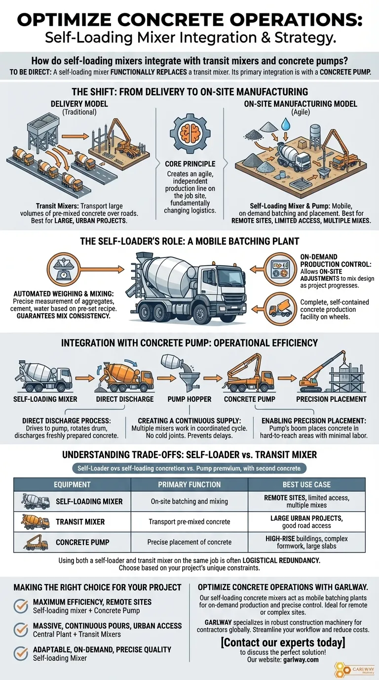 자가 로딩 믹서와 운송 믹서 및 콘크리트 펌프의 통합 방식은? 현장 콘크리트 효율성을 위한 가이드 시각적 가이드