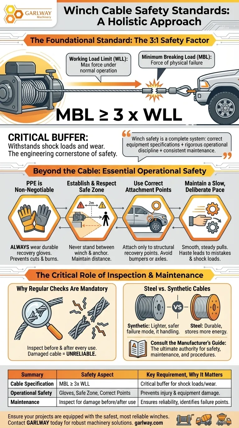 Какие стандарты безопасности применяются к тросам лебедки? Обеспечьте коэффициент безопасности 3:1 для надежного восстановления. Визуальное руководство