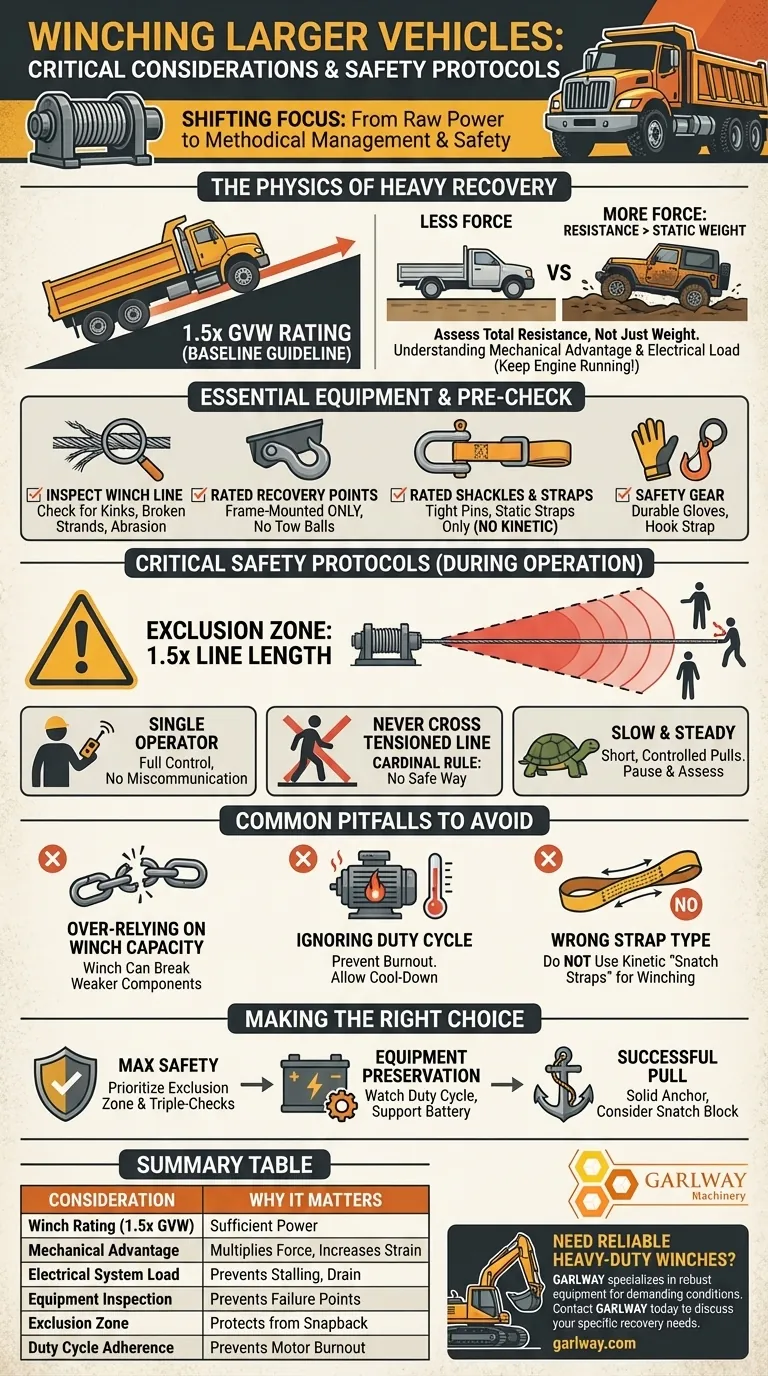 대형 차량 윈칭 시 고려해야 할 사항은 무엇인가요? 중장비 회수의 물리학 및 안전 마스터하기 시각적 가이드
