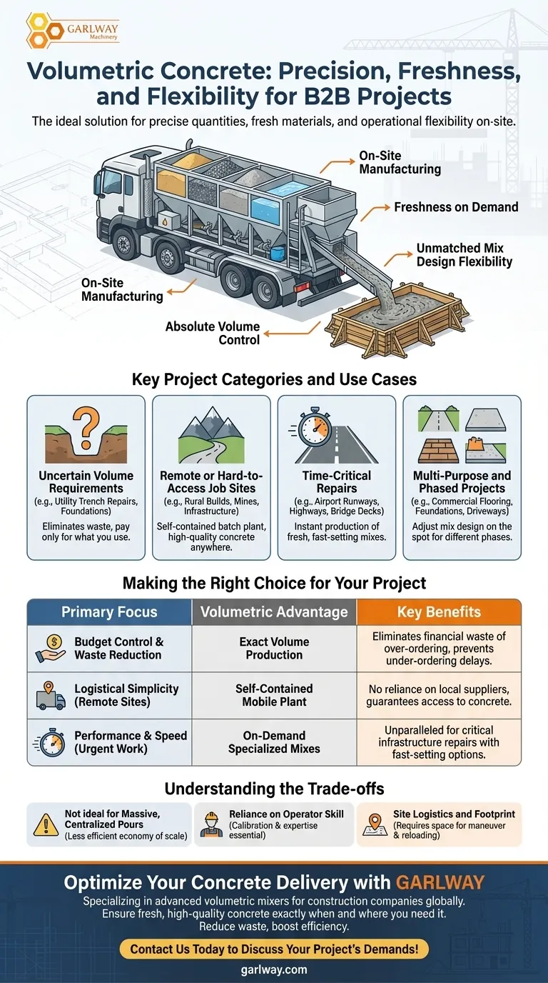 볼류메트릭 콘크리트에 적합한 프로젝트 유형은 무엇인가요? 현장에서의 정밀도와 신선도를 달성하세요 시각적 가이드
