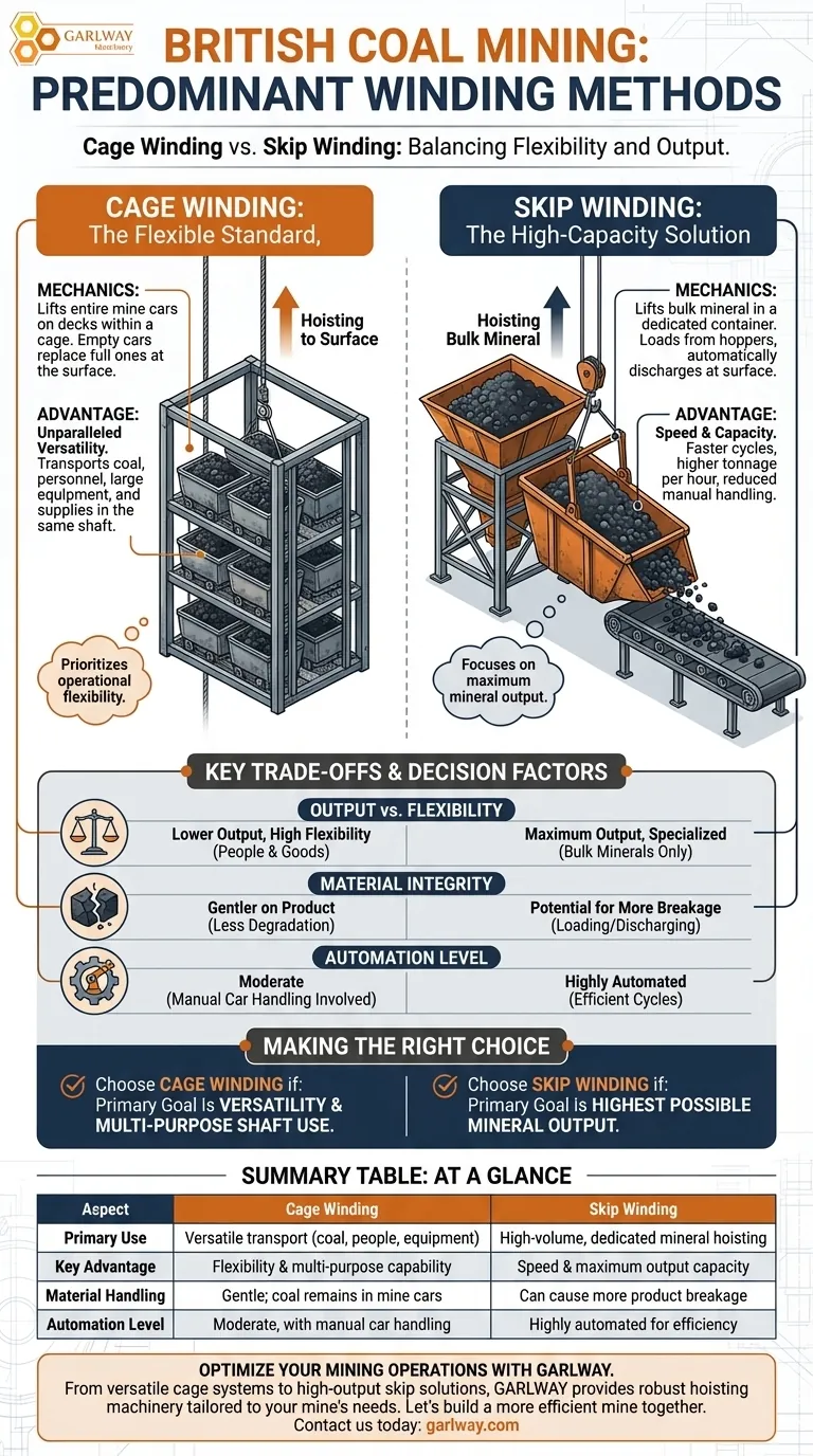 영국 석탄 채굴에서 주로 사용되는 권양 방식은 무엇인가요? 최대 활용도를 위한 케이지 권양 시각적 가이드
