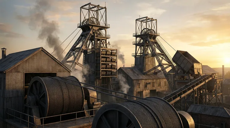 영국 석탄 채굴에서 주로 사용되는 권양 방식은 무엇인가요? 최대 활용도를 위한 케이지 권양