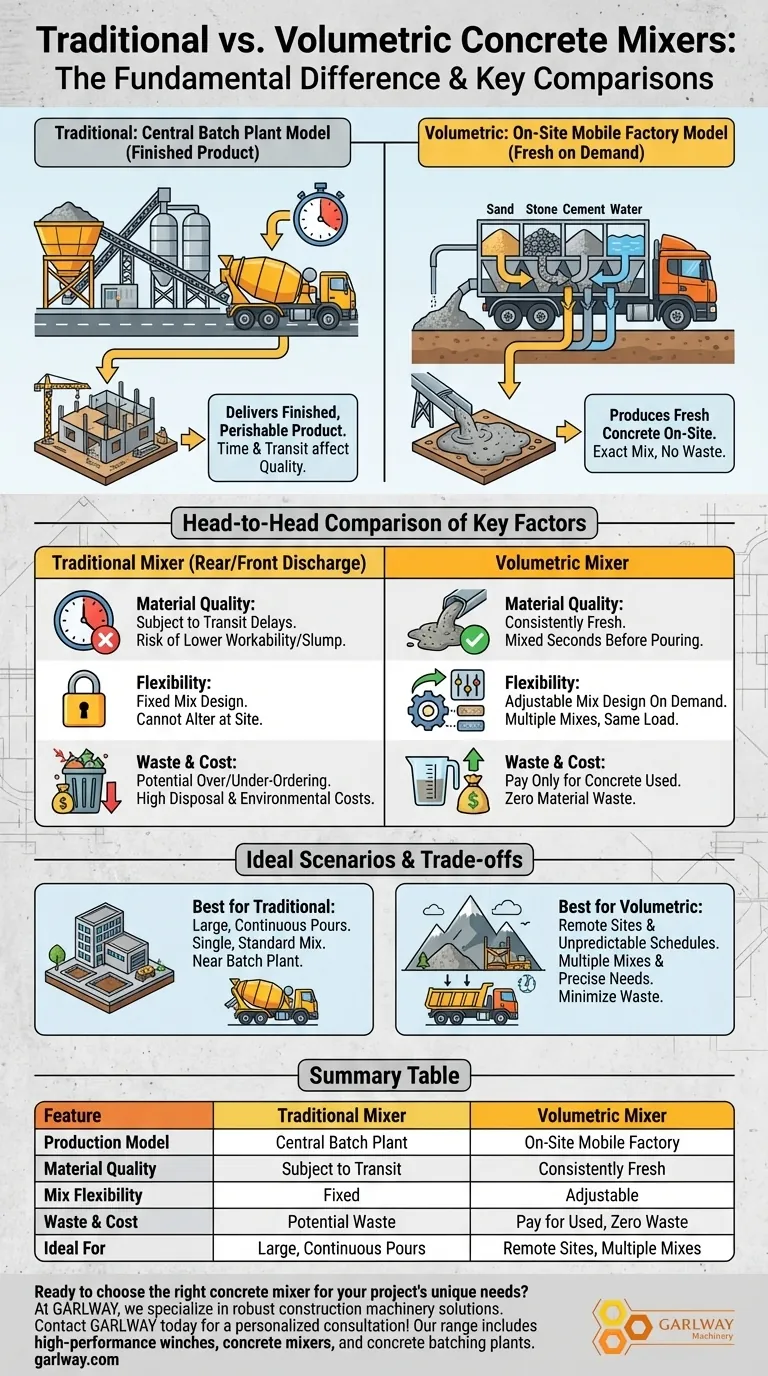 Comment les malaxeurs traditionnels à déchargement arrière/avant diffèrent-ils des malaxeurs volumétriques ? Maximisez l'efficacité de votre béton Guide Visuel