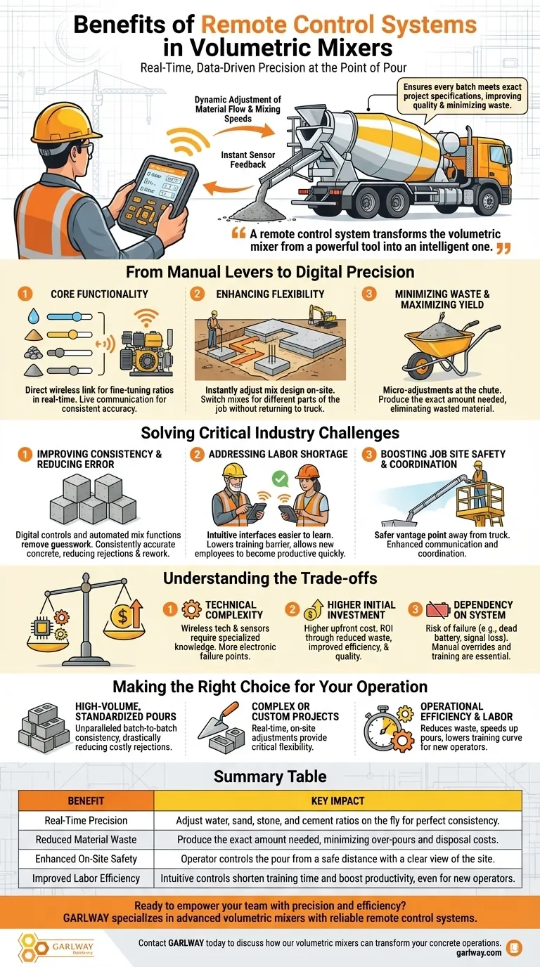 볼류메트릭 믹서의 원격 제어 시스템의 이점은 무엇입니까? 현장 정밀도 및 효율성 달성 시각적 가이드