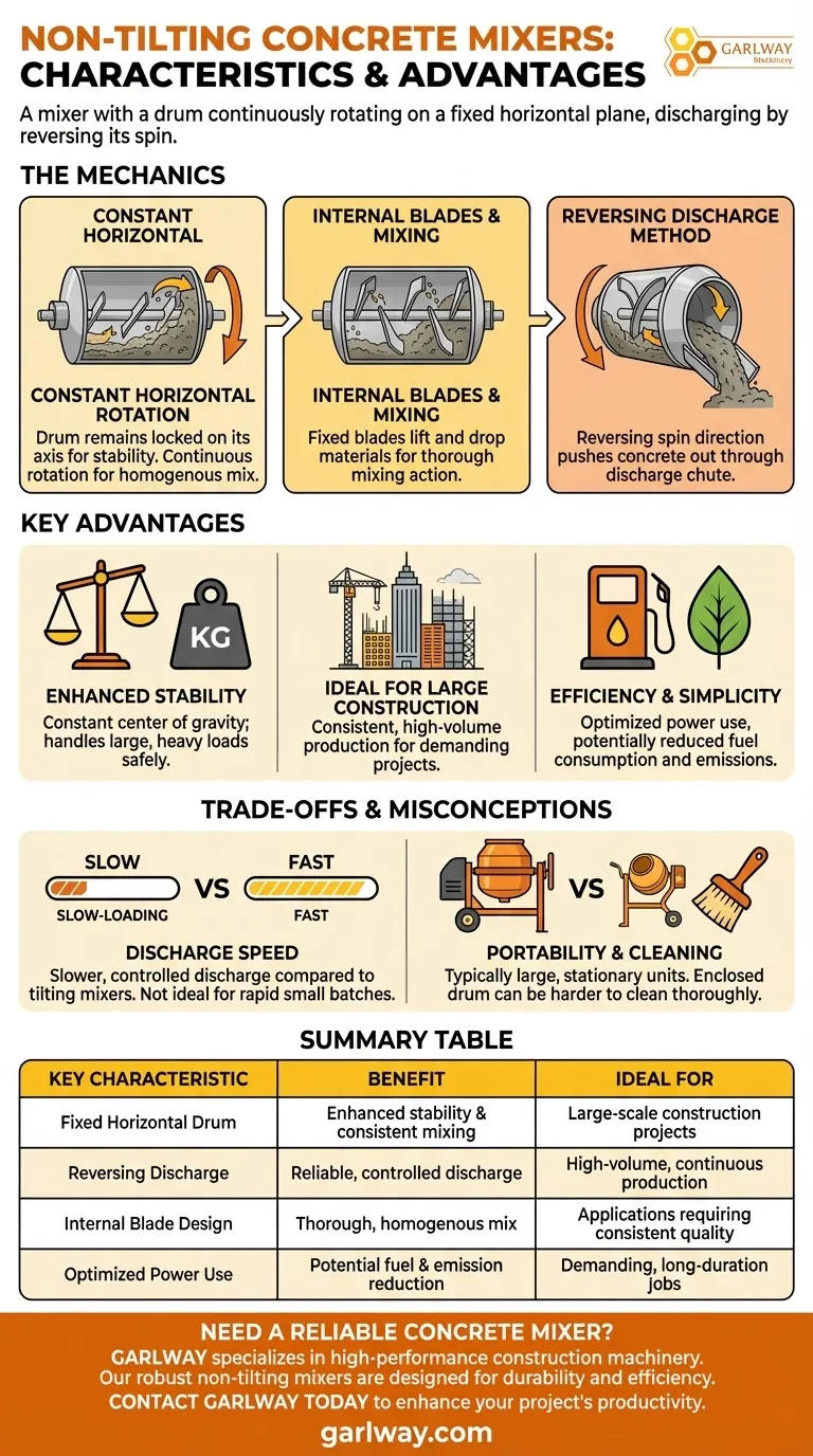 틸팅 없는 콘크리트 믹서의 특징은 무엇인가요? 대규모 건설을 위한 탁월한 안정성 시각적 가이드
