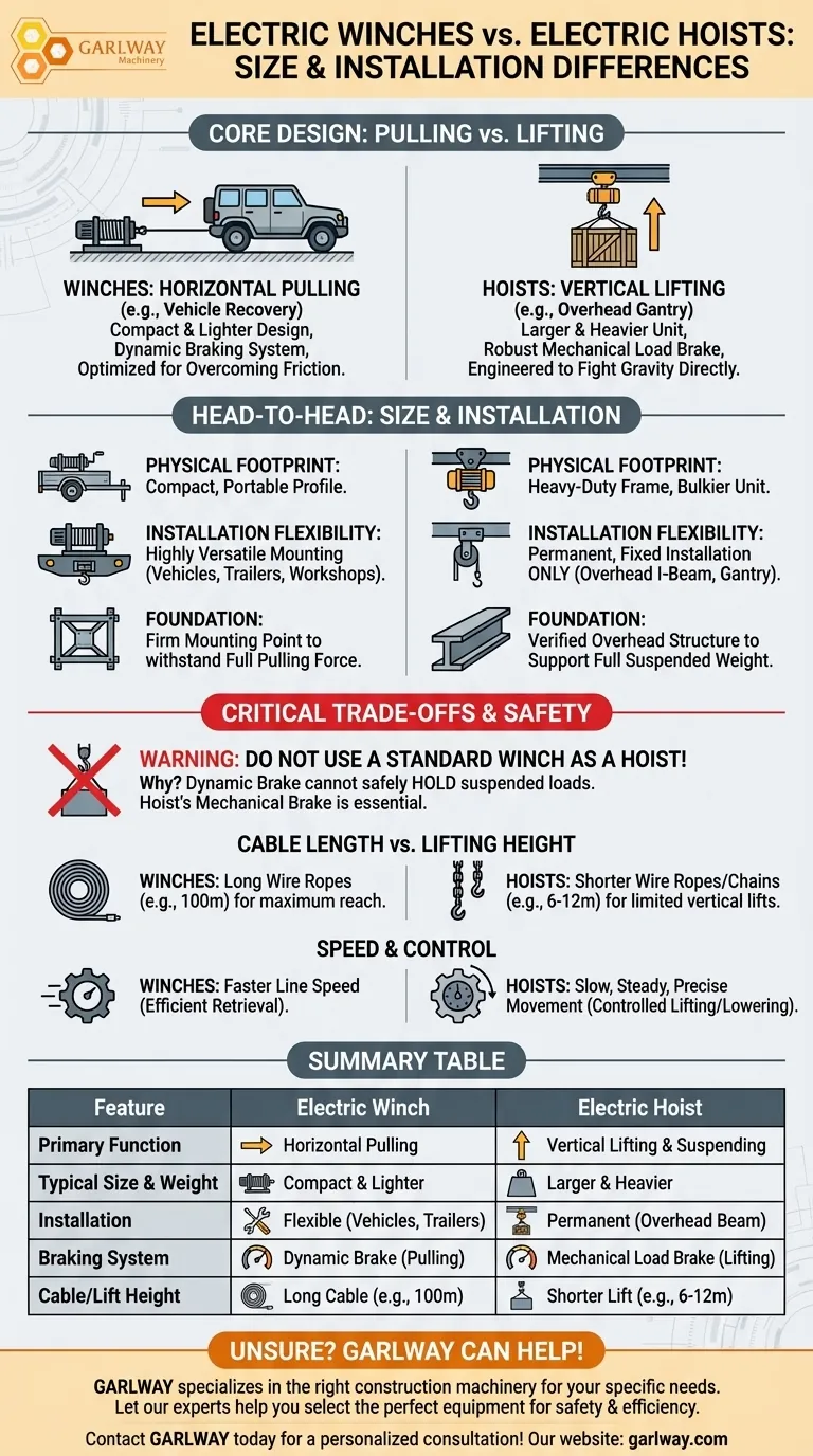 ¿Cuáles son las diferencias de tamaño e instalación entre los cabrestantes eléctricos y los polipastos eléctricos? Elija la herramienta adecuada para tirar frente a levantar. Guía Visual