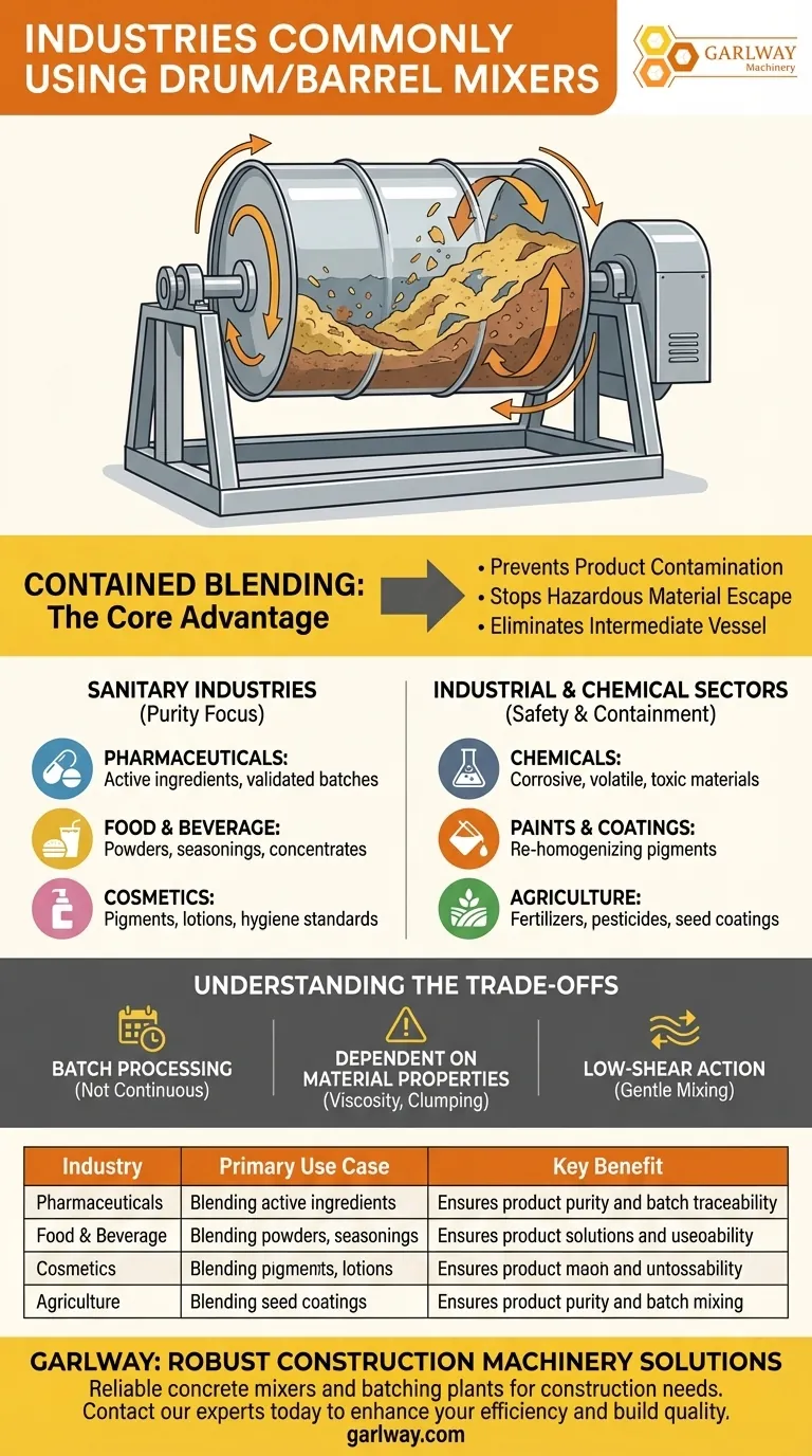 드럼/배럴 믹서를 일반적으로 사용하는 산업은 무엇입니까? 안전하고 위생적인 블렌딩 솔루션 시각적 가이드