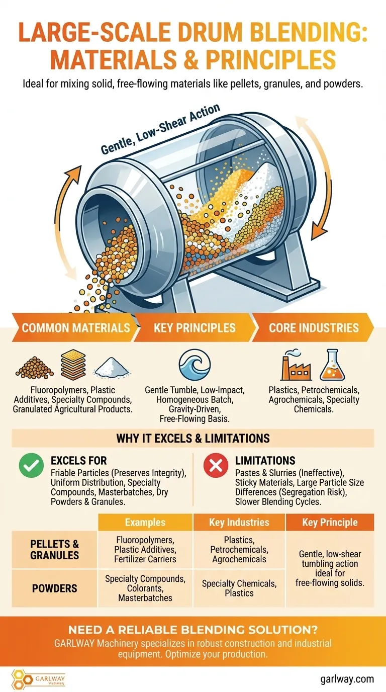 Welche Materialien werden üblicherweise in Trommelmischern für großtechnische Anwendungen verarbeitet? Sanftes, homogenes Mischen erreichen Visuelle Anleitung