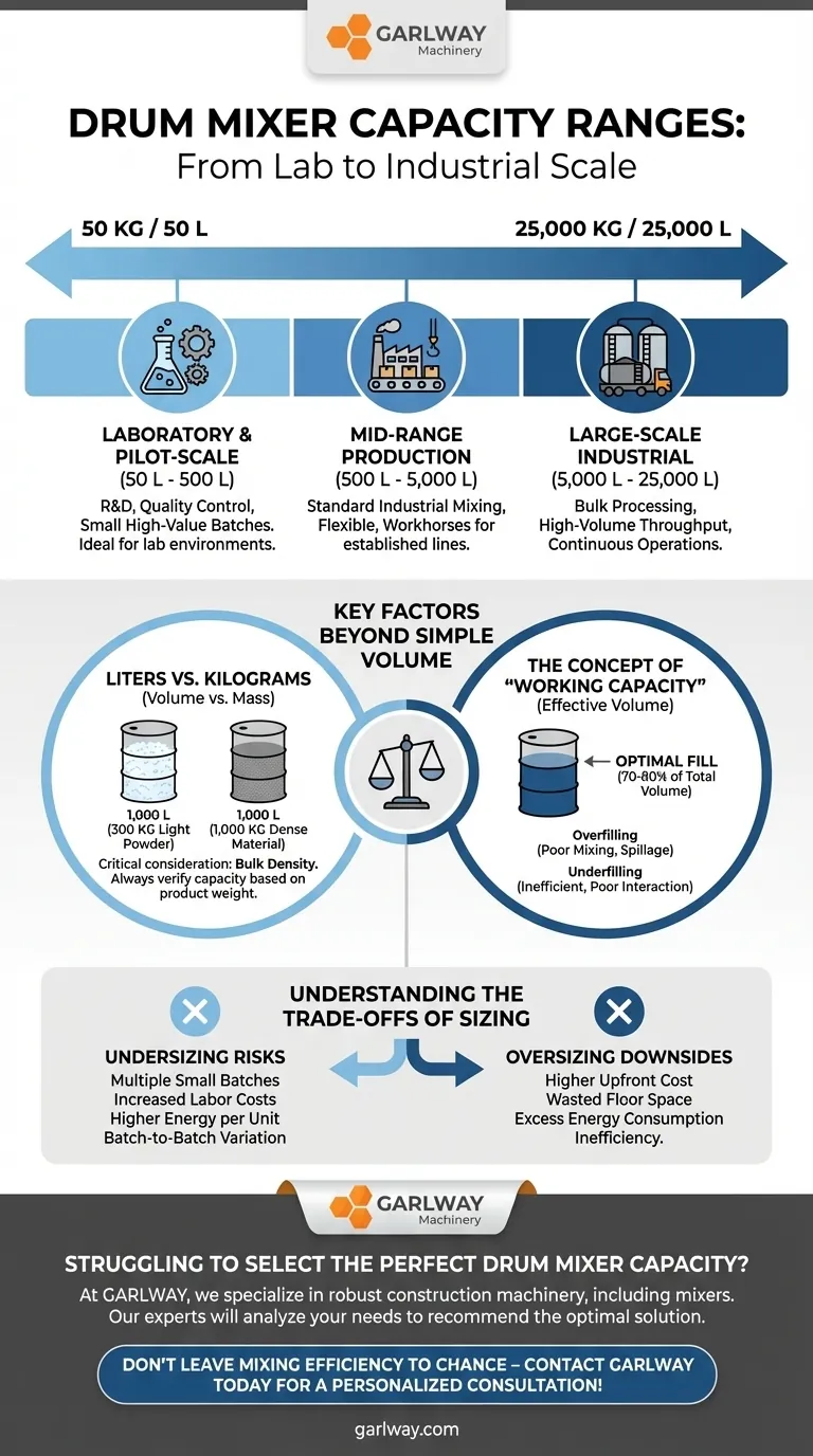 ما هي نطاقات السعة المتوفرة لخلاطات الأسطوانات؟ اختر الحجم المناسب لاحتياجات الإنتاج الخاصة بك دليل مرئي