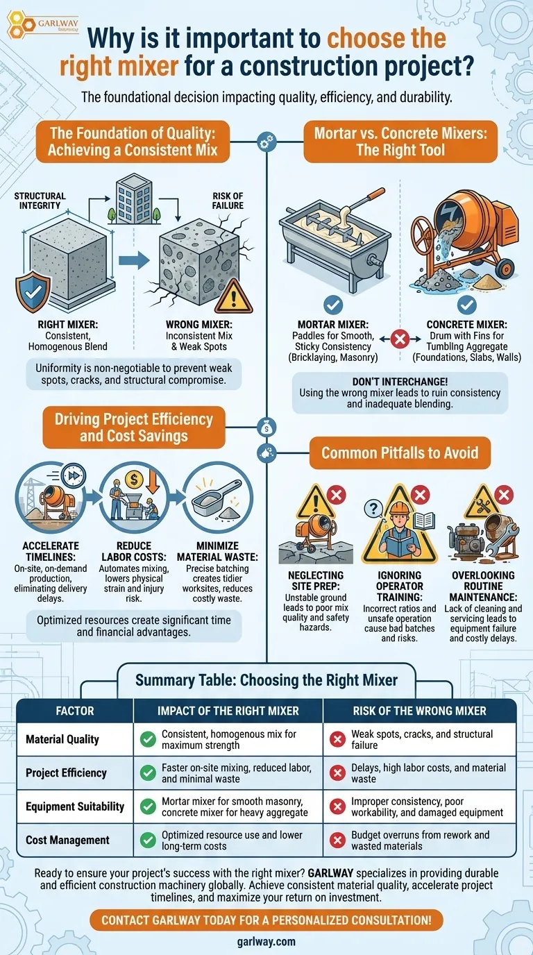 건설 프로젝트에 적합한 믹서를 선택하는 것이 왜 중요할까요? 품질, 효율성 및 내구성 보장 시각적 가이드