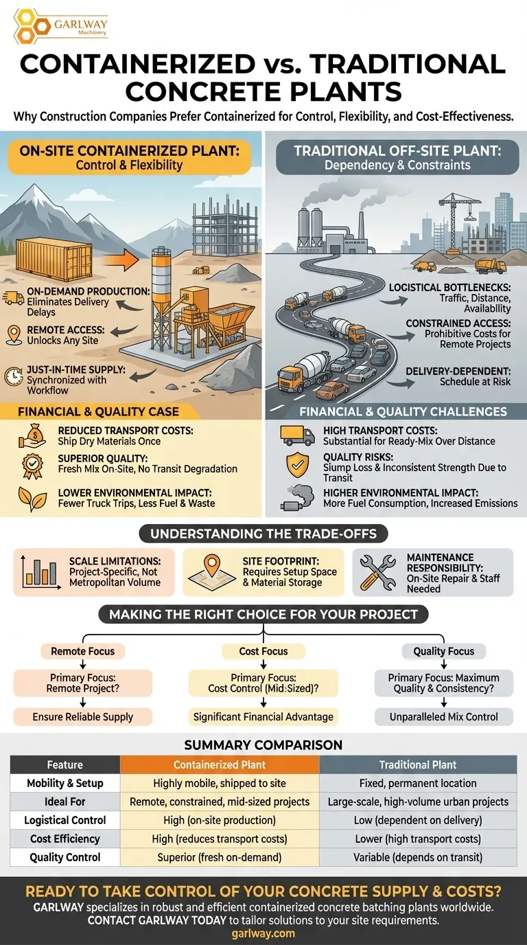 건설 회사가 기존 플랜트 대신 콘크리트 혼합 플랜트 컨테이너를 선호하는 이유는 무엇일까요? 현장 제어 확보 및 비용 절감 시각적 가이드