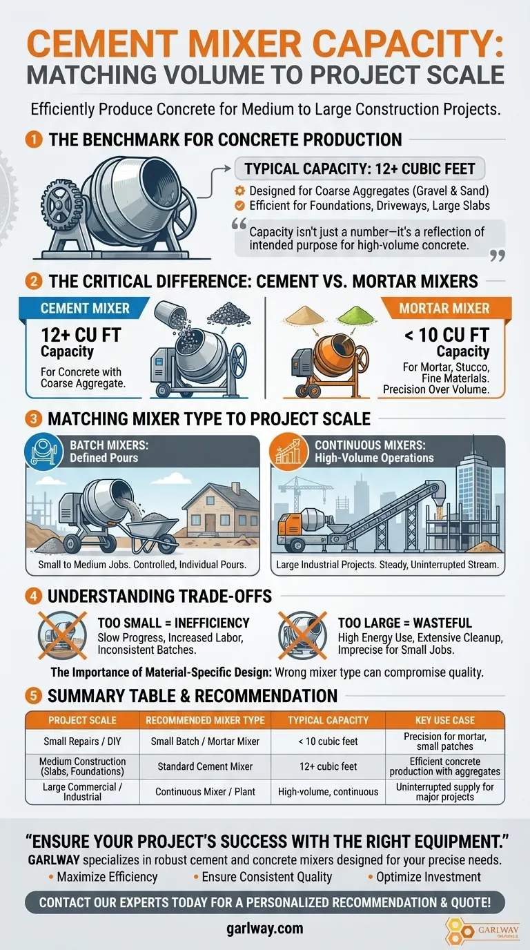 What is the typical capacity range for cement mixers? Choose the Right Size for Your Project Visual Guide