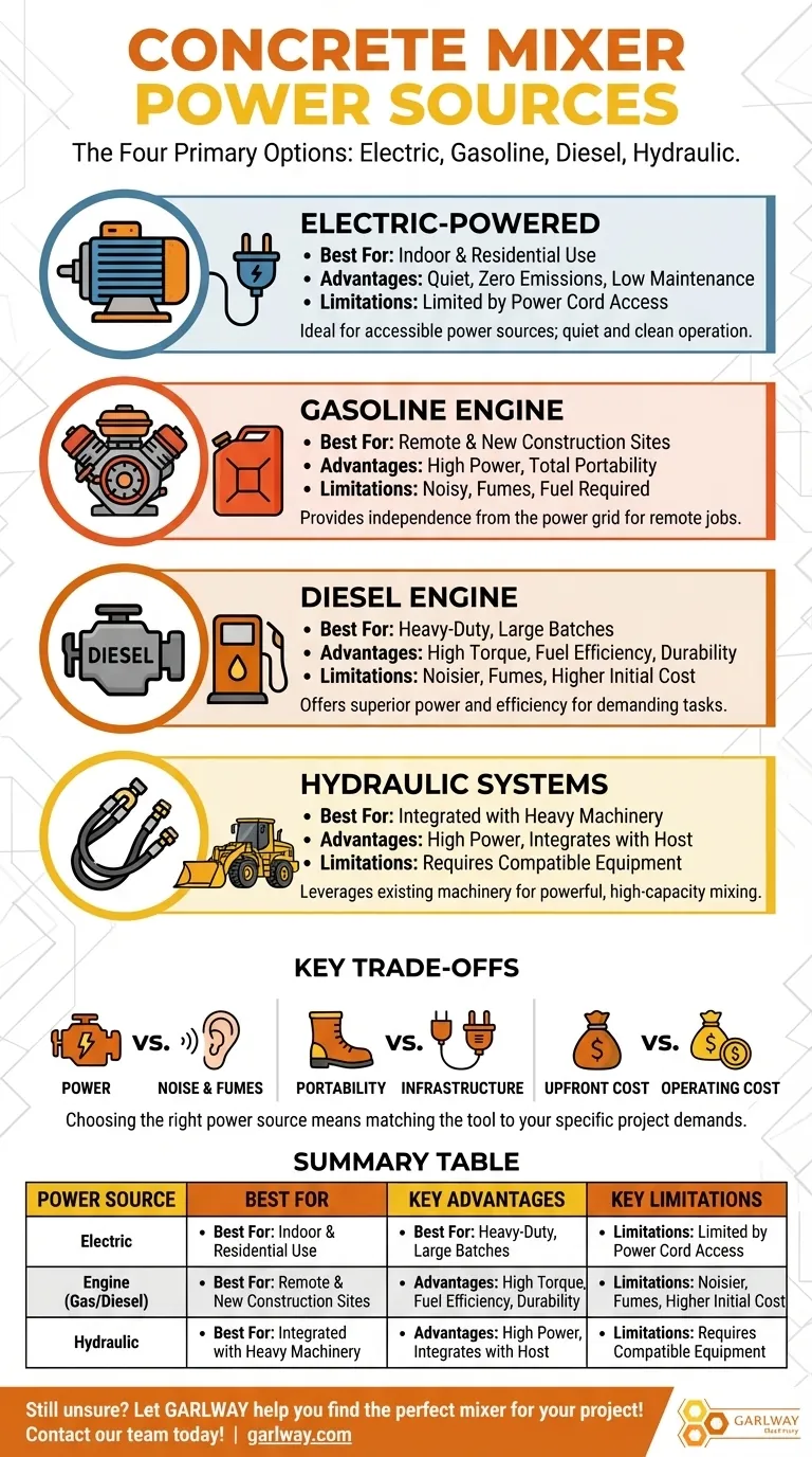Quelles sont les options d'alimentation pour les bétonnières ? Choisissez la bonne alimentation pour votre chantier Guide Visuel