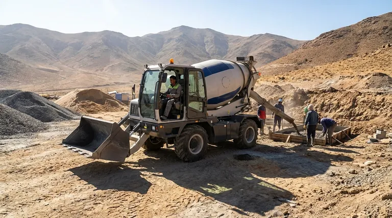 자가 로딩 콘크리트 믹서의 주요 적용 분야는 무엇입니까? 외딴 현장 및 좁은 공간에 이상적