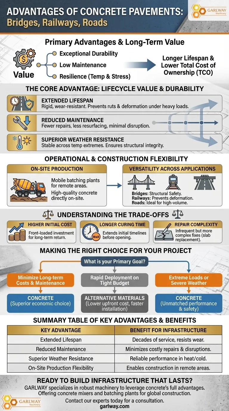 교량, 철도 및 도로에 콘크리트 포장이 제공하는 이점은 무엇인가요? 탁월한 내구성과 낮은 평생 비용을 확보하세요. 시각적 가이드