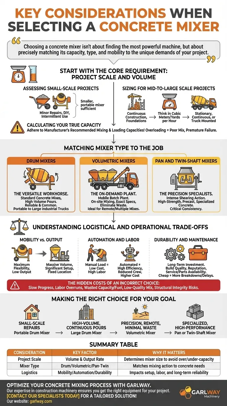 コンクリートミキサーを選ぶ際の重要な考慮事項は何ですか？プロジェクトに合わせて最大の効率を実現しましょう ビジュアルガイド