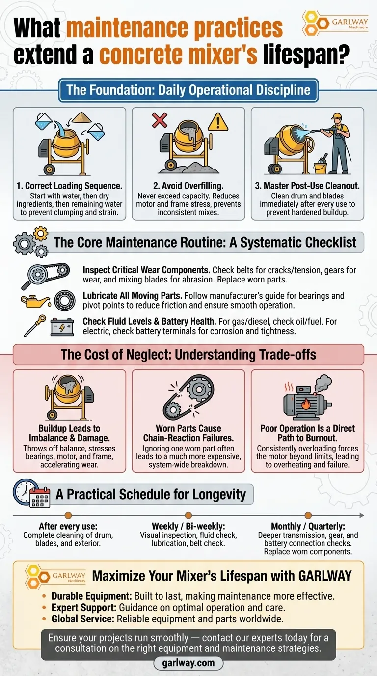 Quelles pratiques de maintenance prolongent la durée de vie d'une bétonnière ? Un guide proactif pour maximiser la durée de vie de l'équipement Guide Visuel