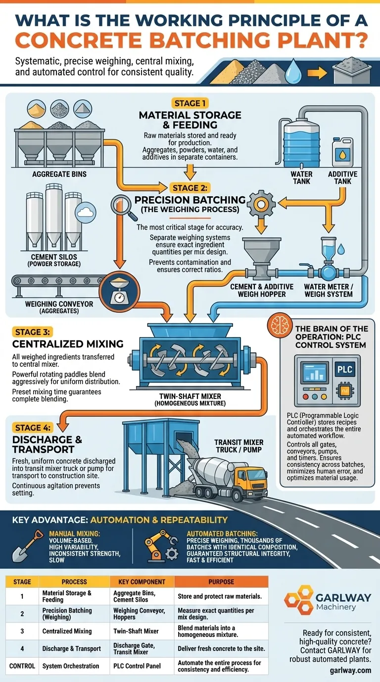 콘크리트 배치 플랜트의 작동 원리는 무엇인가요? 일관된 품질을 위한 정밀 배치 시각적 가이드