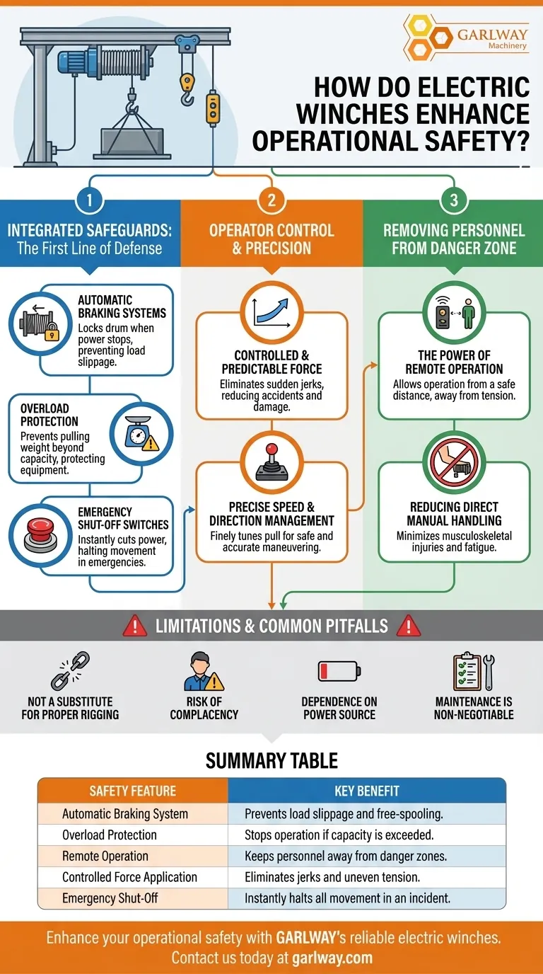 ¿Cómo mejoran los cabrestantes eléctricos la seguridad operativa? Mitigue los riesgos con salvaguardias automatizadas y control remoto. Guía Visual