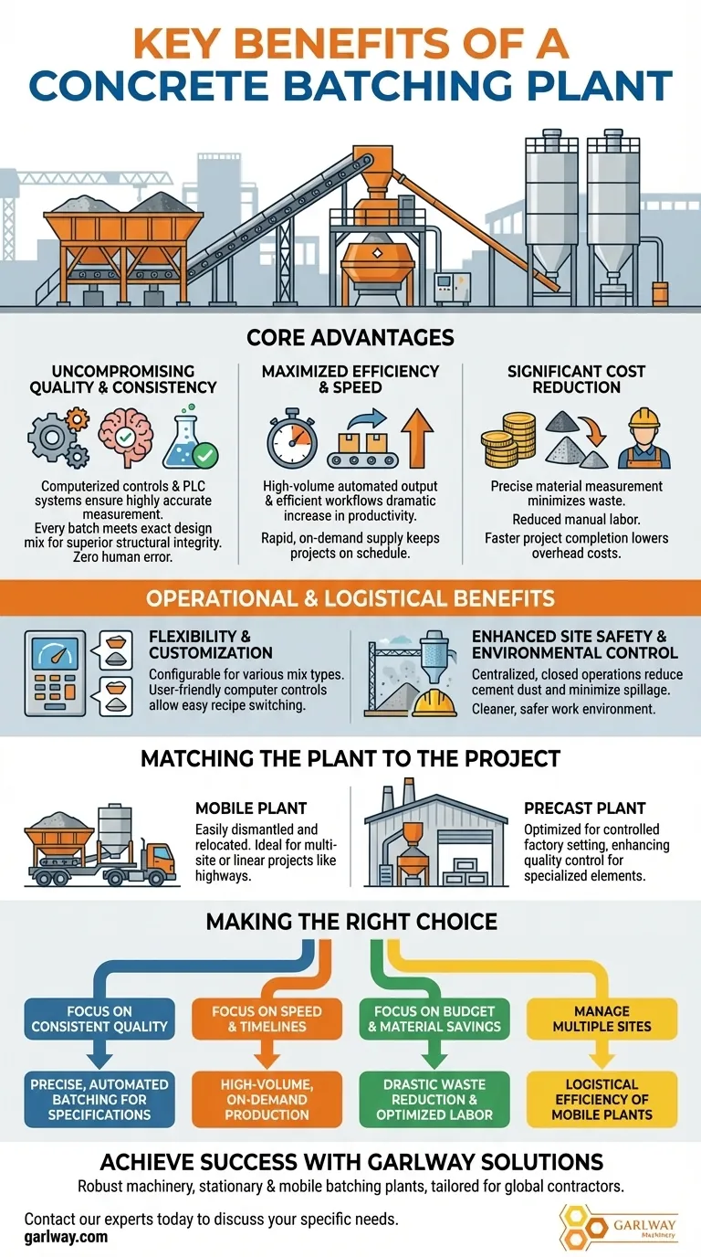 What are the key benefits of using a concrete batching plant? Boost Quality, Speed & Cost Savings Visual Guide