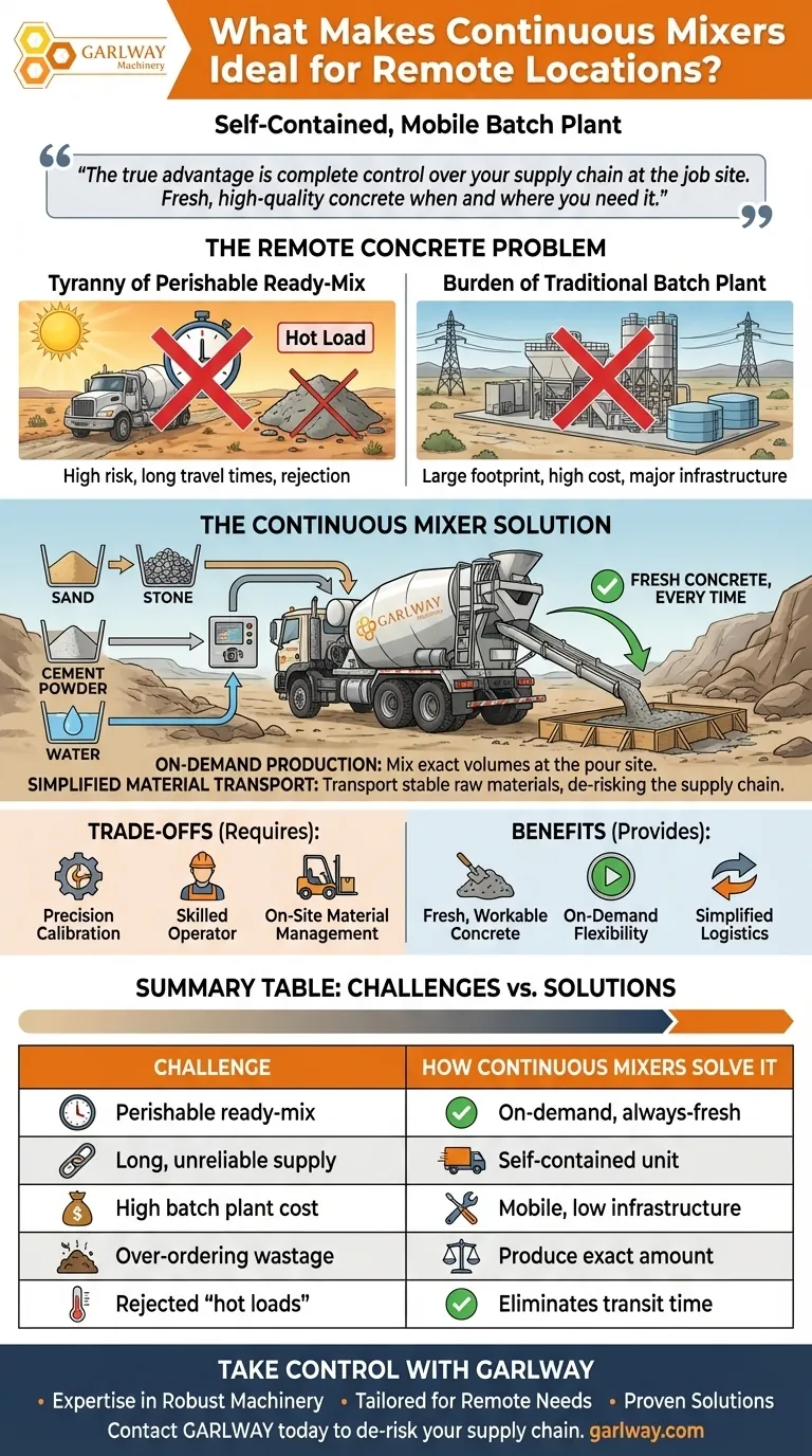 연속 믹서가 외딴 지역에 적합한 이유는 무엇인가요? 현장에서 콘크리트 생산 독립성 확보 시각적 가이드