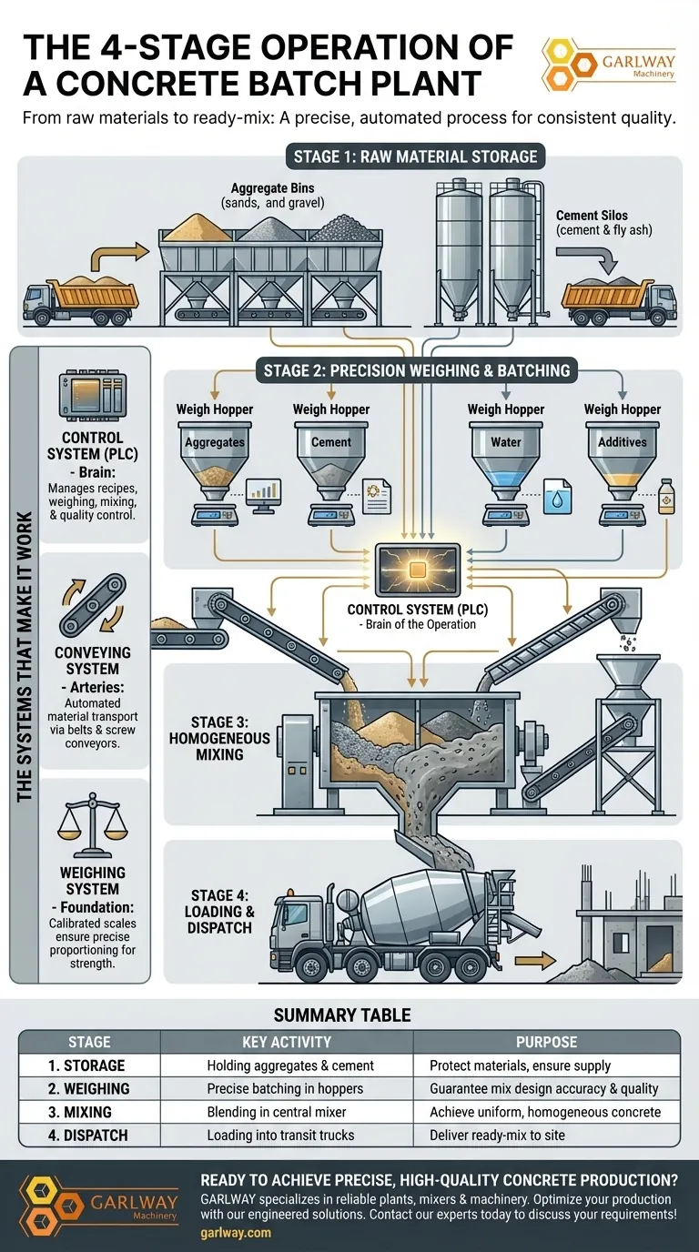 Quelles sont les principales étapes de fonctionnement d'une centrale à béton ? Maîtriser le processus de production en 4 étapes Guide Visuel