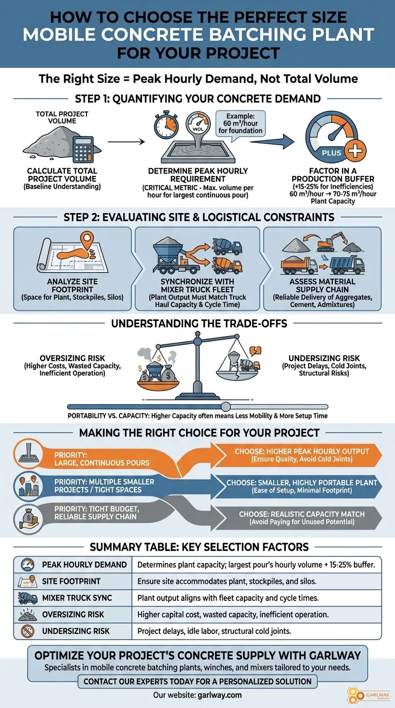 Comment choisir la taille parfaite d'une centrale à béton mobile pour un projet ? Faire correspondre la demande de pointe à l'efficacité Guide Visuel