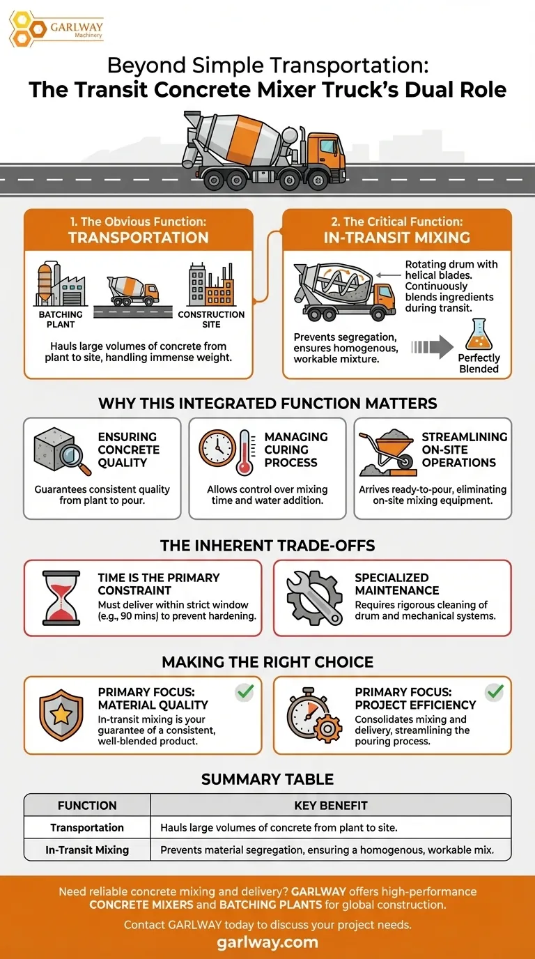ما هي الوظيفة الإضافية لشاحنة خلاطة الخرسانة المتنقلة؟ بخلاف النقل إلى الخلط النشط دليل مرئي