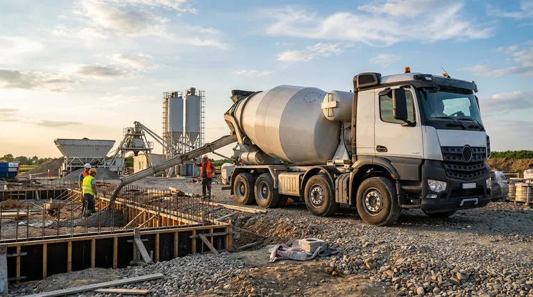 ما هي الوظيفة الإضافية لشاحنة خلاطة الخرسانة المتنقلة؟ بخلاف النقل إلى الخلط النشط