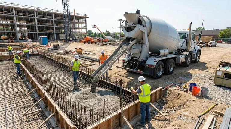 Quel est le but des camions malaxeurs à béton sur les chantiers de construction ? Assurer une livraison et une mise en place efficaces du béton