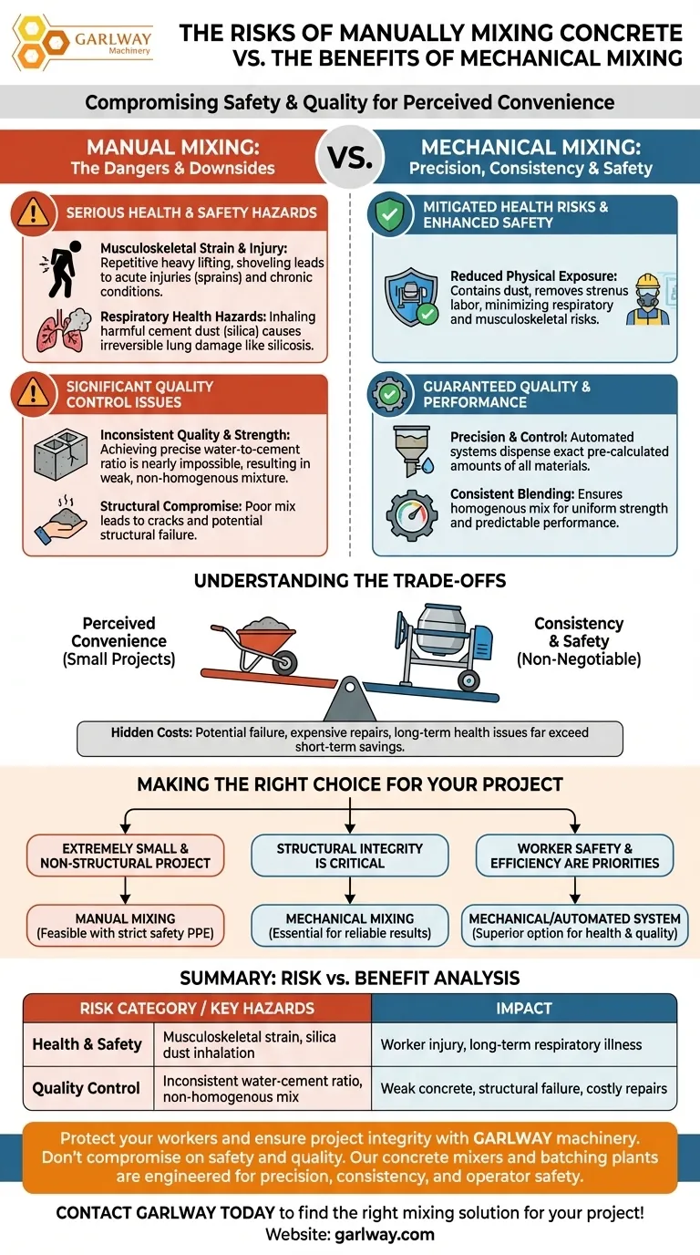 수동으로 콘크리트를 섞을 때의 위험은 무엇인가요? 구조적 실패와 건강 위험을 피하세요. 시각적 가이드