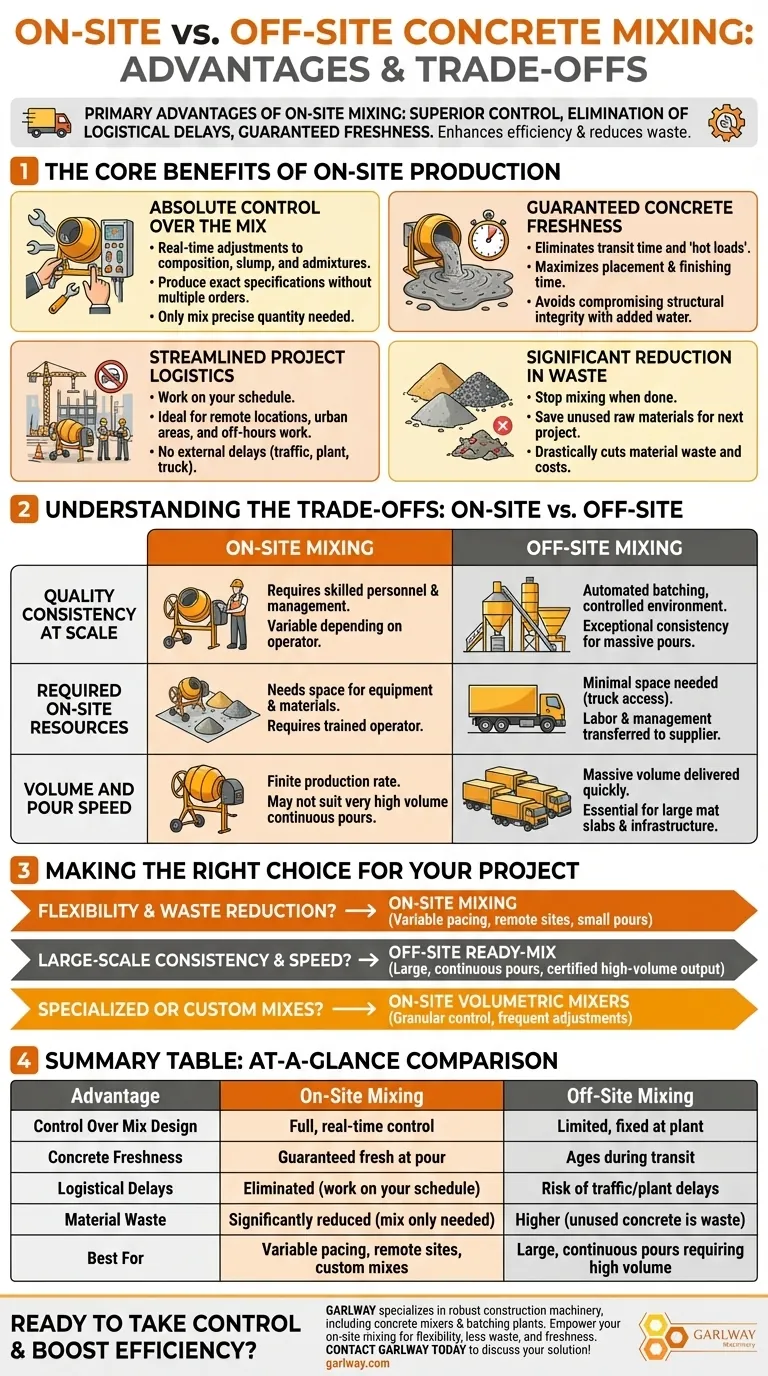 現場でのコンクリートミキサーと場外での練り混ぜの利点は何ですか？管理を最大化し、コストを削減する ビジュアルガイド