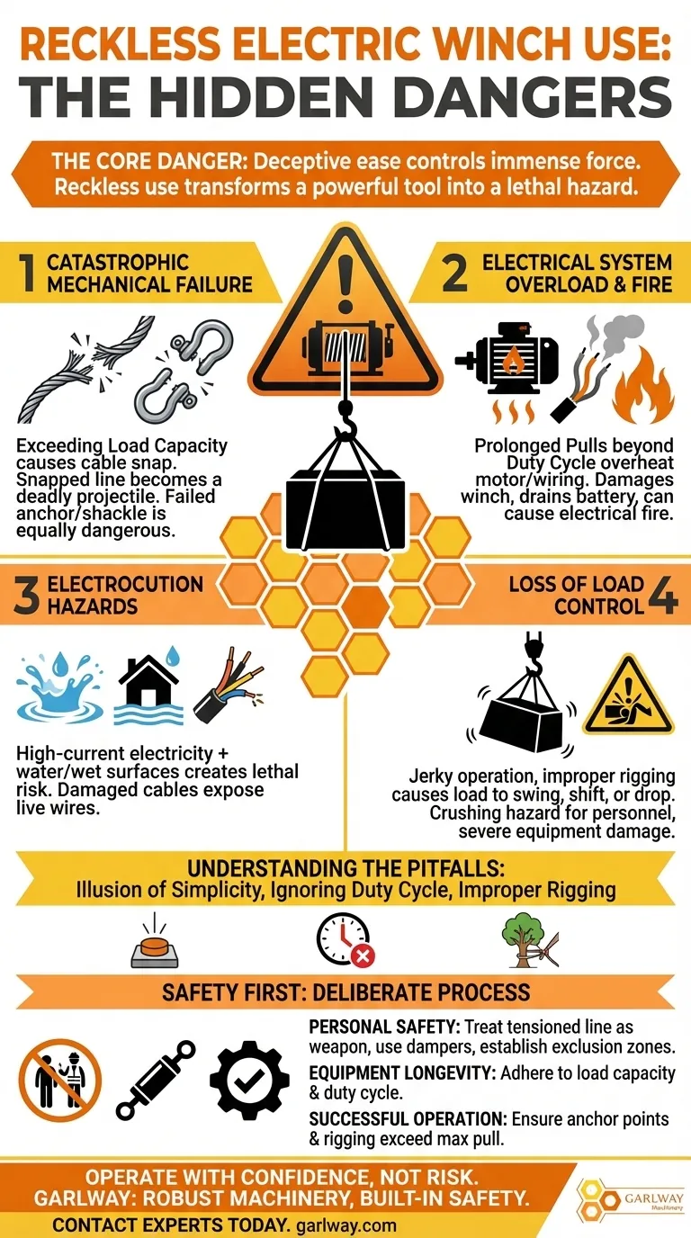 ما هي العواقب المحتملة للاستخدام المتهور للرافعة الكهربائية؟ تجنب الانهيار الكارثي والإصابة دليل مرئي