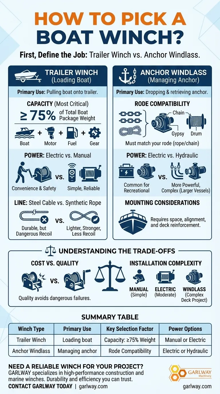 보트 윈치를 선택하는 방법은? 보트에 맞는 트레일러 또는 앵커 윈치 선택하기 시각적 가이드