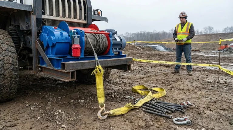 What should you avoid using while setting up the winch? Key Safety Errors to Prevent