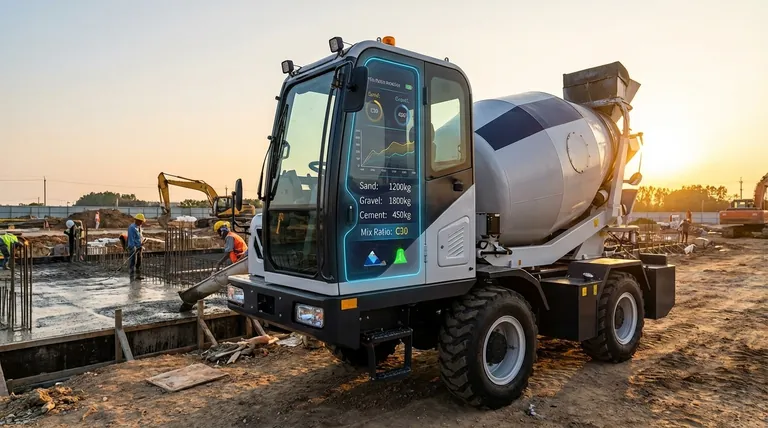 업그레이드된 자체 로딩 믹서의 대형 화면 디스플레이에는 어떤 정보가 표시됩니까? 마스터 정밀 콘크리트 배치