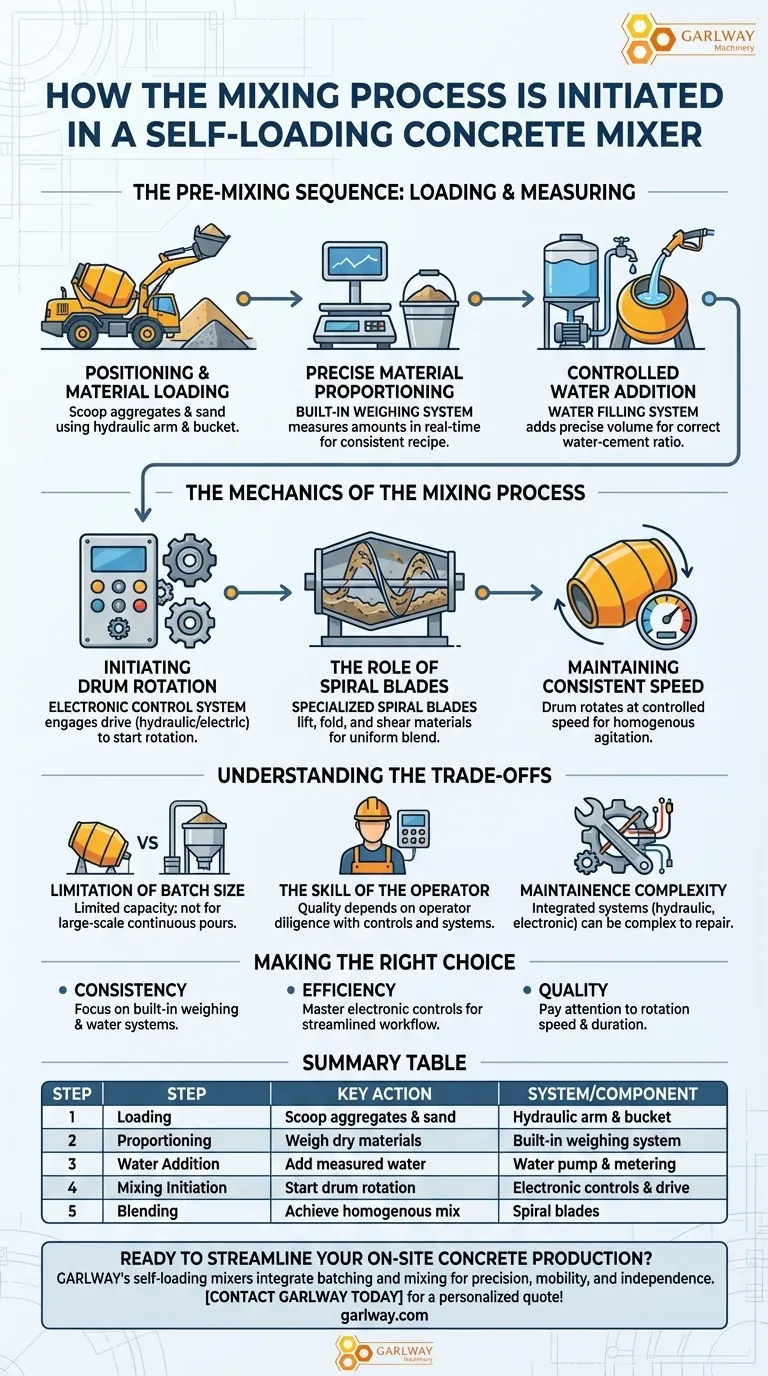 Comment le processus de malaxage est-il initié dans un malaxeur à béton automoteur ? Un guide étape par étape pour l'efficacité sur site Guide Visuel