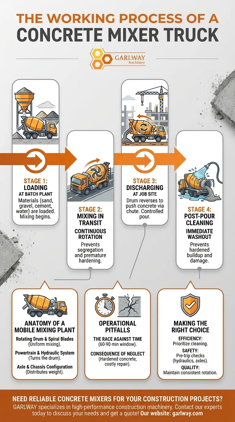 Quel est le processus de fonctionnement d'un camion malaxeur à béton ? Un cycle en 4 étapes pour une livraison efficace Guide Visuel