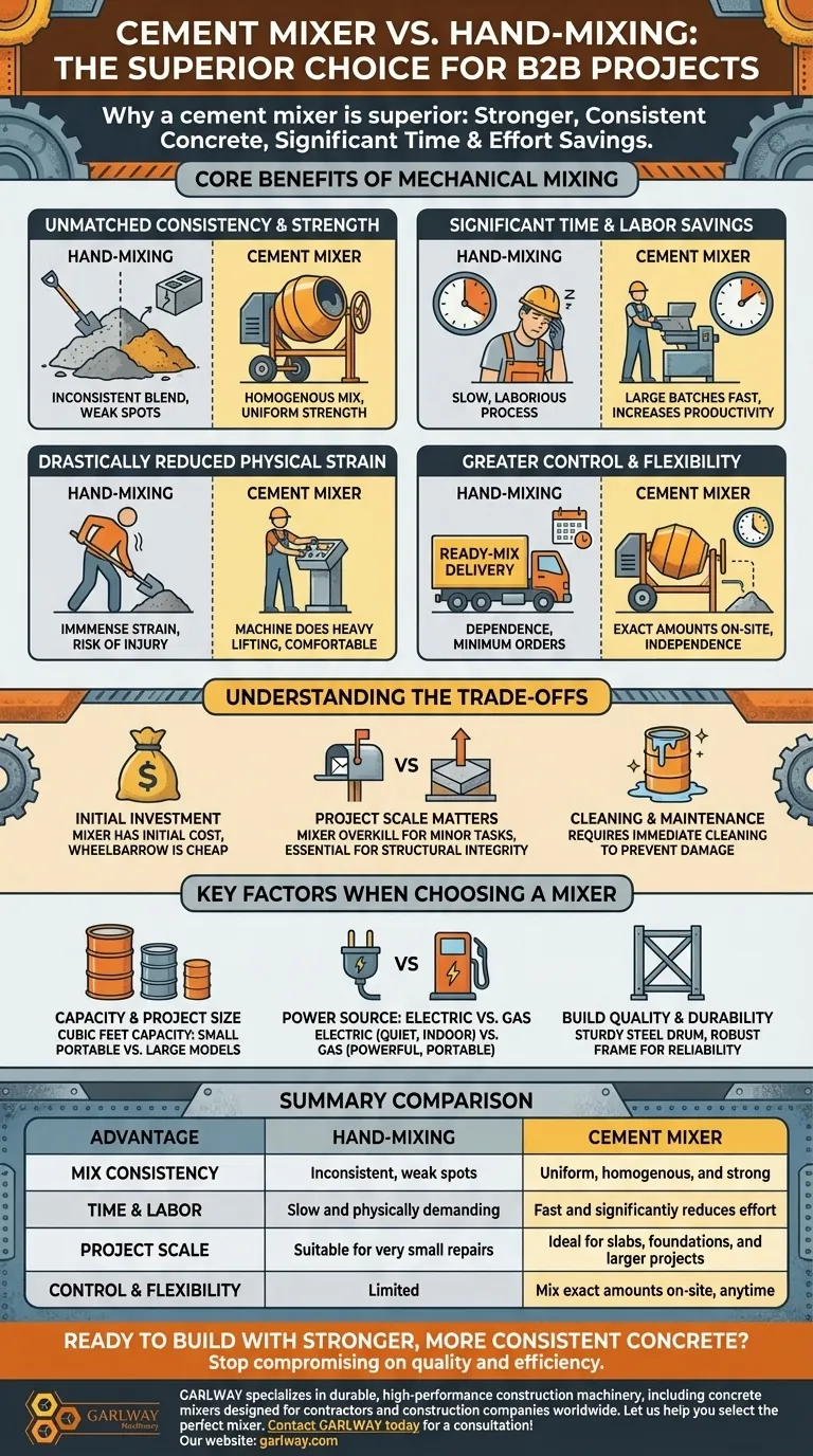 What are the advantages of using a cement mixer over hand-mixing? Achieve Stronger Concrete & Save Time Visual Guide